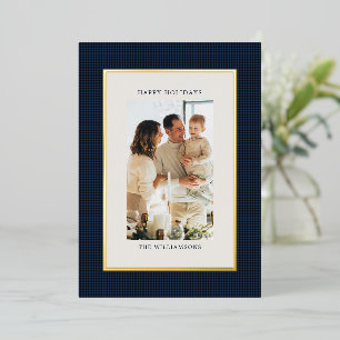 Carte De Vœux En Aluminium Photo personnalisé Navy Black Check Gold Noël Joye