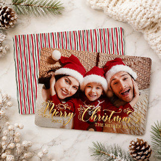 Carte De Vœux En Aluminium Photo personnalisée Famille Joyeux Noël Typographi