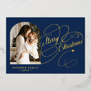 Carte De Vœux En Aluminium Photo personnalisée Joyeux Noël écriture or