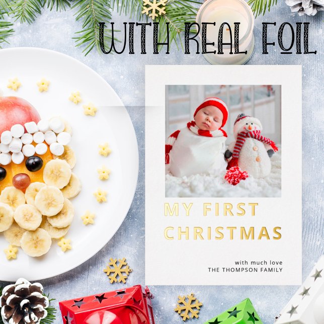 Carte De Vœux En Aluminium Photo personnalisée moderne Mon premier Noël (Créateur téléchargé)