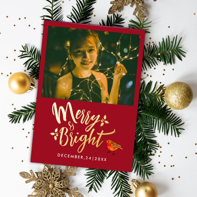 Carte De Vœux En Aluminium Photo Robin De Noël Rouge Et Joyeux Et Élégant (Créateur téléchargé)