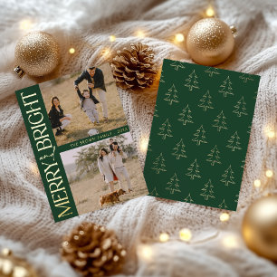 Carte De Vœux En Aluminium Photo simple vert foncé avec texte "Merry and Brig