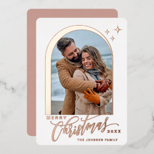 Carte De Vœux En Aluminium PHOTO Simply Elegant Sparkle Christmas Rose Gold