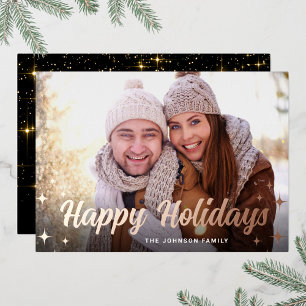 Carte De Vœux En Aluminium PHOTO Sparkle Joyeux Noël Salutation Rose Or