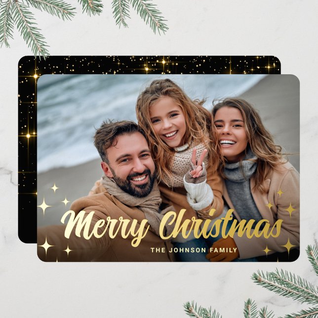 Carte De Vœux En Aluminium PHOTO Sparkle Joyeux voeux de Noël Or (Créateur téléchargé)
