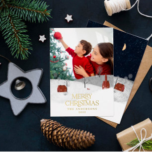 Carte De Vœux En Aluminium Photo traditionnel élégant rustique hiver neige ch