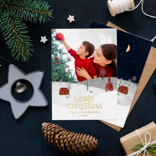 Carte De Vœux En Aluminium Photo traditionnelle élégante rustique hiver neige (Créateur téléchargé)