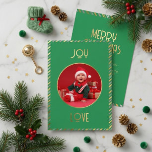 Carte De Vœux En Aluminium Photo Vert Joyeux Amour Vert et Or Clair