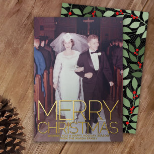 Carte De Vœux En Aluminium Photo verticale botanique Joyeux Noël - or