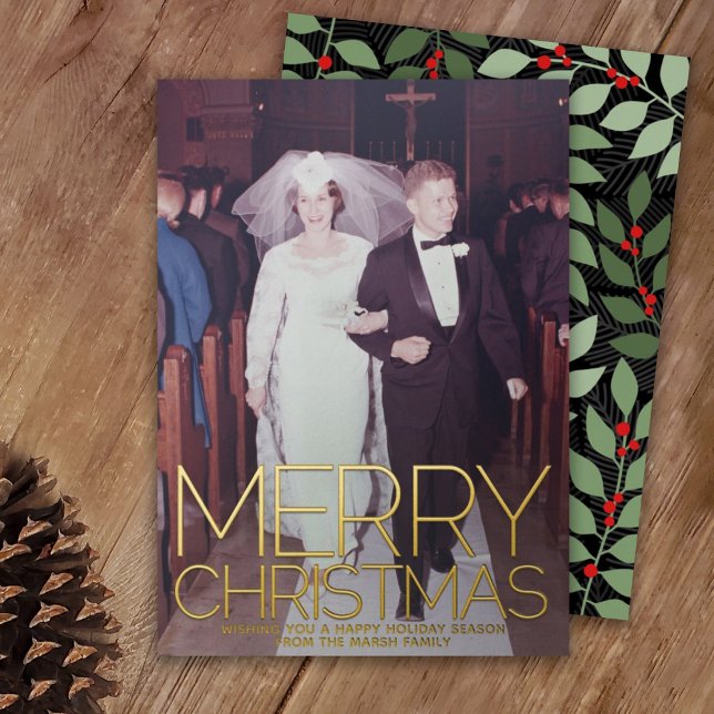 Carte De Vœux En Aluminium Photo verticale botanique Joyeux Noël - or (Créateur téléchargé)
