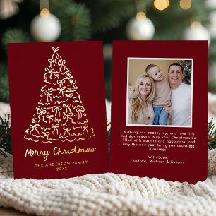 Carte De Vœux En Aluminium Photo Whimsical Christmas Tree Bows Cranberry