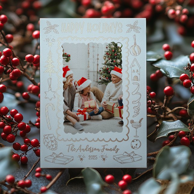 Carte De Vœux En Aluminium Photo Whimsical Quirky Doodle Holiday (Créateur téléchargé)