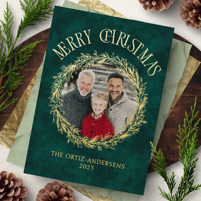 Carte De Vœux En Aluminium Photo Wreath Gold Foil Christmas Card (Créateur téléchargé)