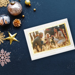 Carte De Vœux En Aluminium Photographie de flocons de neige Noël Chic Typogra