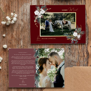 Carte De Vœux En Aluminium Photographie de mariage vintage avec verdure rouge
