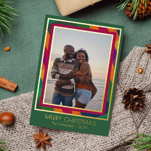 Carte De Vœux En Aluminium Photos de Joyeux Noël avec cadre à carreaux de ton