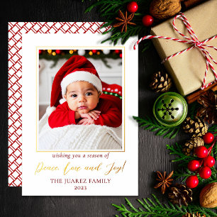 Carte De Vœux En Aluminium Photos minimalistes rouge et blanc Paix Amour et j