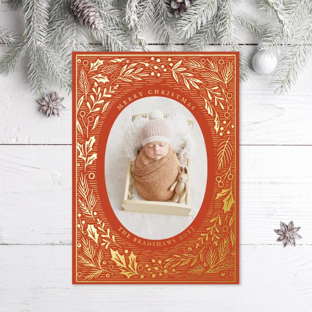 Carte De Vœux En Aluminium Pin traditionnel et Holly (Créateur téléchargé)