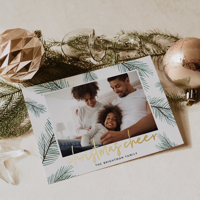 Carte De Vœux En Aluminium Pine Boughs | Christmas Cheer Photo (Créateur téléchargé)