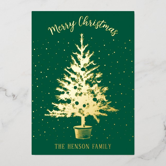 Carte De Vœux En Aluminium Pine Decorated Christmas Tree Family Photo (Recto)