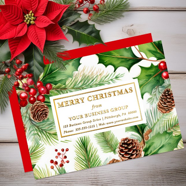 Carte De Vœux En Aluminium Pine Pinecones Berries Business Christmas Holiday (Pine Greenery, Pinecones and Berries Business Christmas Holiday Non-Photo Foil Cards)