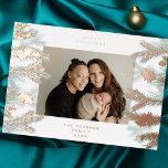 Carte De Vœux En Aluminium Pine Tree Cones Joyeux Noël Photo ROSE OR<br><div class="desc">*VRAI FOIL Remplacez par votre photo à l'intérieur du feuillage de Noël PRESSED FOIL et souhaitez à vos amis et votre famille - un joyeux jour férié,  heureux nouvel an ou tout texte personnalisé ou un autre salut...  Voir aussi enveloppes et autocollants correspondants</div>