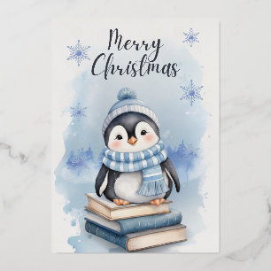 Carte De Vœux En Aluminium Pingouin de Noël aquarelle