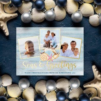 Carte De Vœux En Aluminium Plage Seas de Noël et salutations Wood Photo