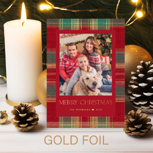 Carte De Vœux En Aluminium Plaid classique Joyeux Noël 1 photo rouge or