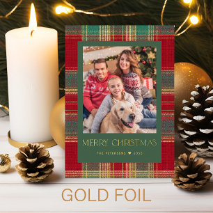 Carte De Vœux En Aluminium Plaid classique Joyeux Noël 1 photo vert or