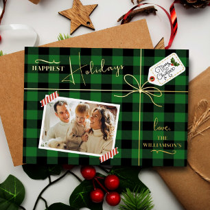 Carte De Vœux En Aluminium Plaid Enveloppé Noël Présenté Avec Photo Réel