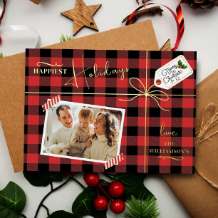 Carte De Vœux En Aluminium Plaid Enveloppé Noël Présenté Avec Photo Réel