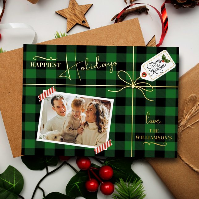 Carte De Vœux En Aluminium Plaid Enveloppé Noël Présenté Avec Photo Réel (Créateur téléchargé)