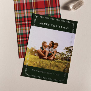 Carte De Vœux En Aluminium Plaid Family Photo Géométrique Noël Argent