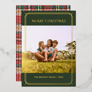 Carte De Vœux En Aluminium Plaid Family Photo Géométrique Or de Noël