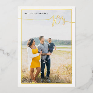 Carte De Vœux En Aluminium Plaid JOY Minimal Script Réel