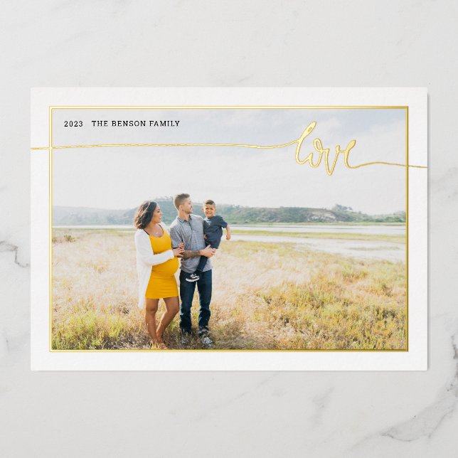 Carte De Vœux En Aluminium Plaid LOVE Script Minimal Réel (Recto)