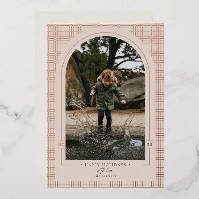Carte De Vœux En Aluminium Plaid moderne Dusty Rose & Rose Gold (Recto/Verso)