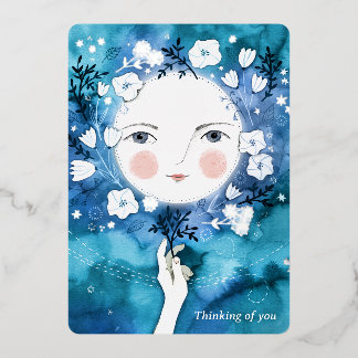 Carte De Vœux En Aluminium Pleine Lune Pensant à Toi Argent