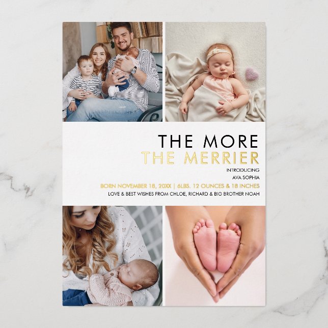 Carte De Vœux En Aluminium Plus de la photo Merrier Noël Naissance Or (Recto)