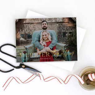 Carte De Vœux En Aluminium Plus joyeux ensemble Joyeux Noël Photo Or