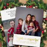 Carte De Vœux En Aluminium Plus la photo Merrier 2 présente Baby Gold<br><div class="desc">La carte de Noël Plus le Merrier bébé avec photo simple et design typographique en feuille d'or de luxe. Plus le messager est écrit en lettres contemporaines modernes et la modèle photo est mise en place pour vous d'ajouter 2 photos, une sur le devant et une sur le dos. Vous...</div>