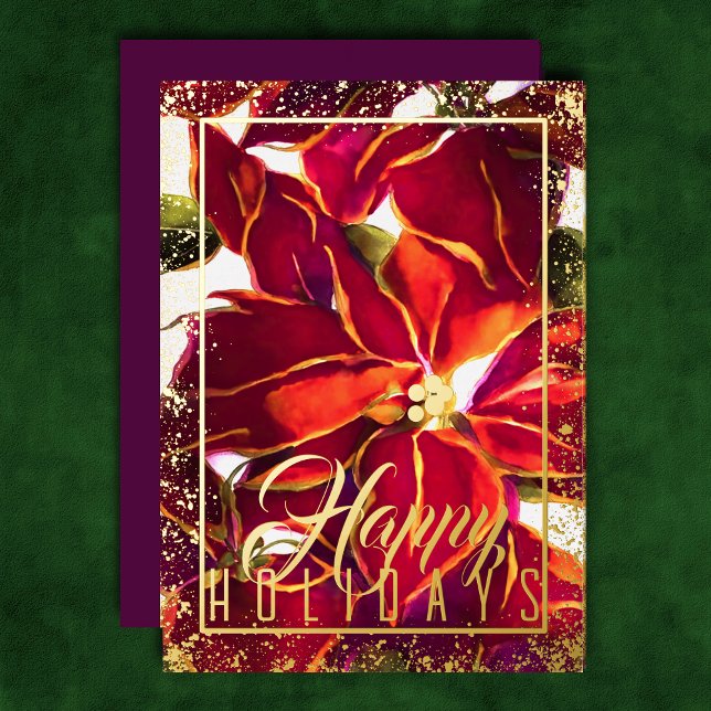Carte De Vœux En Aluminium Poinsettia de Noël aquarelle prune bordeaux (Créateur téléchargé)
