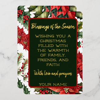 Carte De Vœux En Aluminium Poinsettia rouge avec message de Noël personnalisa