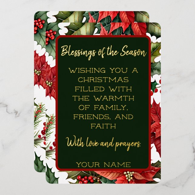 Carte De Vœux En Aluminium Poinsettia rouge avec message de Noël personnalisa (Recto/Verso)