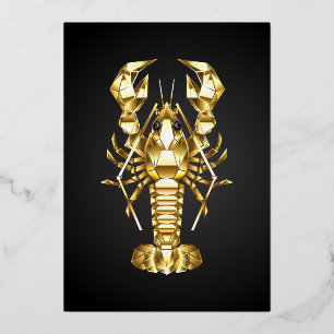 Carte De Vœux En Aluminium Poisson à langouste polygonale dorée sur noir