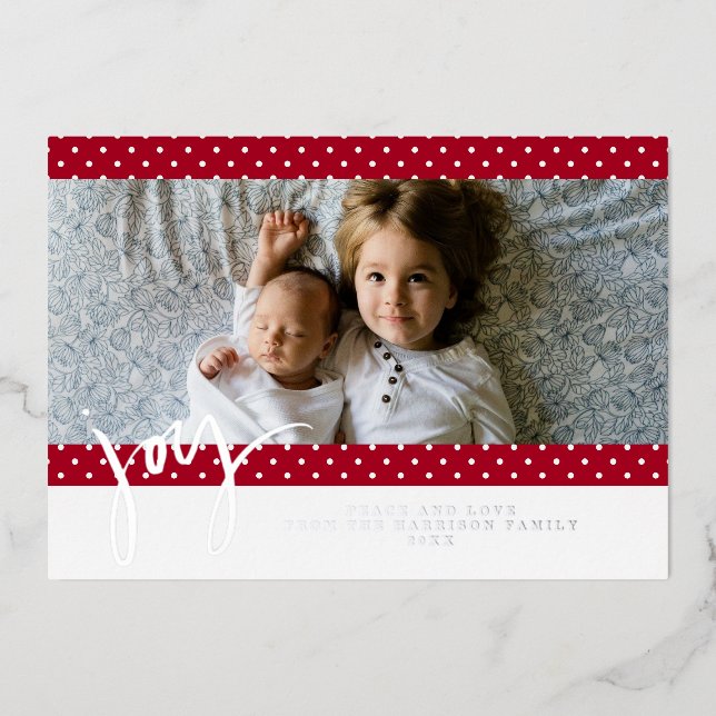 Carte De Vœux En Aluminium Polka Dot Farmhouse Red White Christmas Photo (Recto)