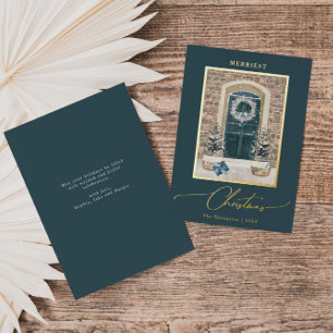 Carte De Vœux En Aluminium Porte de Noël Elegant gris ardoise