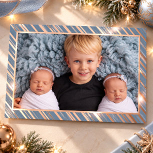 Carte De Vœux En Aluminium Premier Noël Bébé Cadre Photo Rayure Rose Or