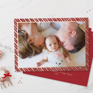 Carte De Vœux En Aluminium Premier Noël de bébé Cadre Photo Rayure Rose Gold